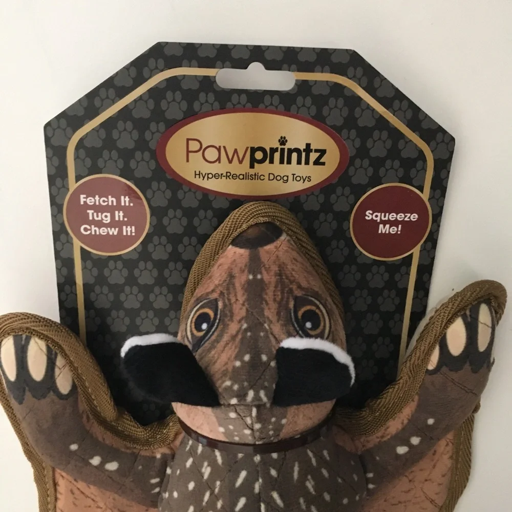 Dog Toy Pawprintz Squirrel Squeaker Faux Fur Tail Fetch Tug Realistic Design